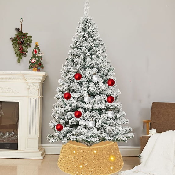 Christmas Tree Collar with Sparkling Sequin Tree Skirt 23.6in Round Sparkle Christmas Tree Base Velvet Tree Skirts Xmas Tree Trunk Cover for Holiday Christmas Home Decor (Gold)